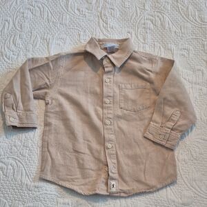 Janie and Jack boys 2T tan herringbone long sleeve button up shirt 2005